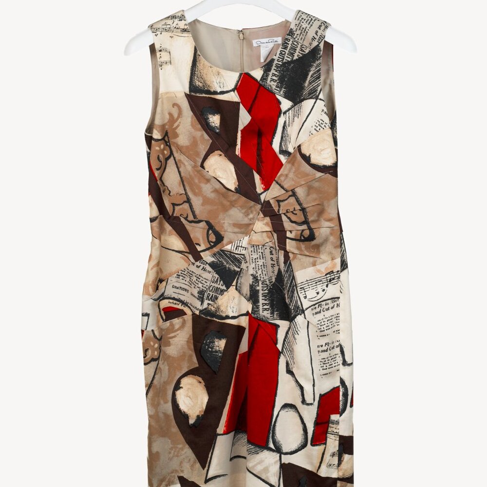 Oscar de la Renta Resort 2015 Tan Abstract-Print Sleeveless Dress